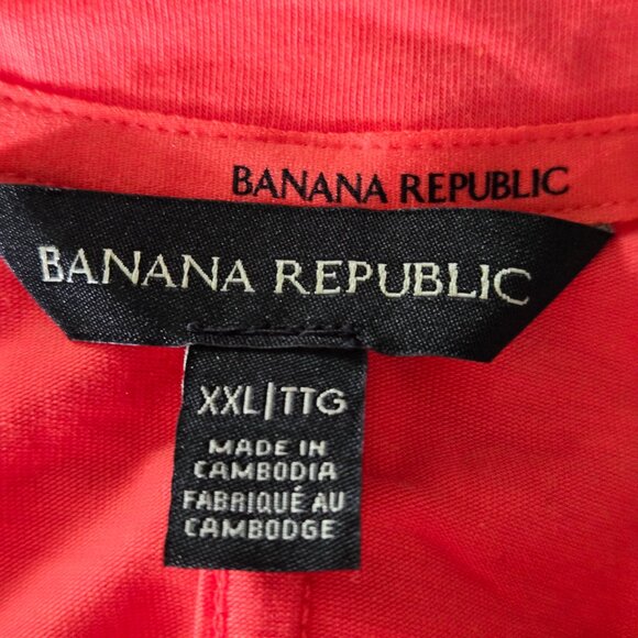BANANA REPUBLIC Bright Red/Orange V Neck Short Sleeve Top XXL - Picture 3 of 5